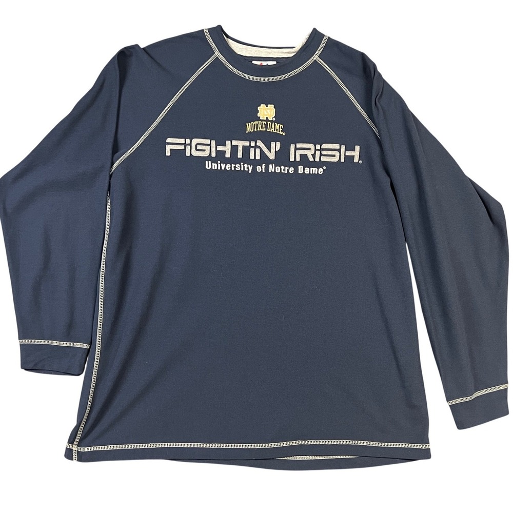 Majestic Notre Dame Fighting Irish Shirt Mens Large Navy Long Sleeve Raglan - Picture 2 of 8